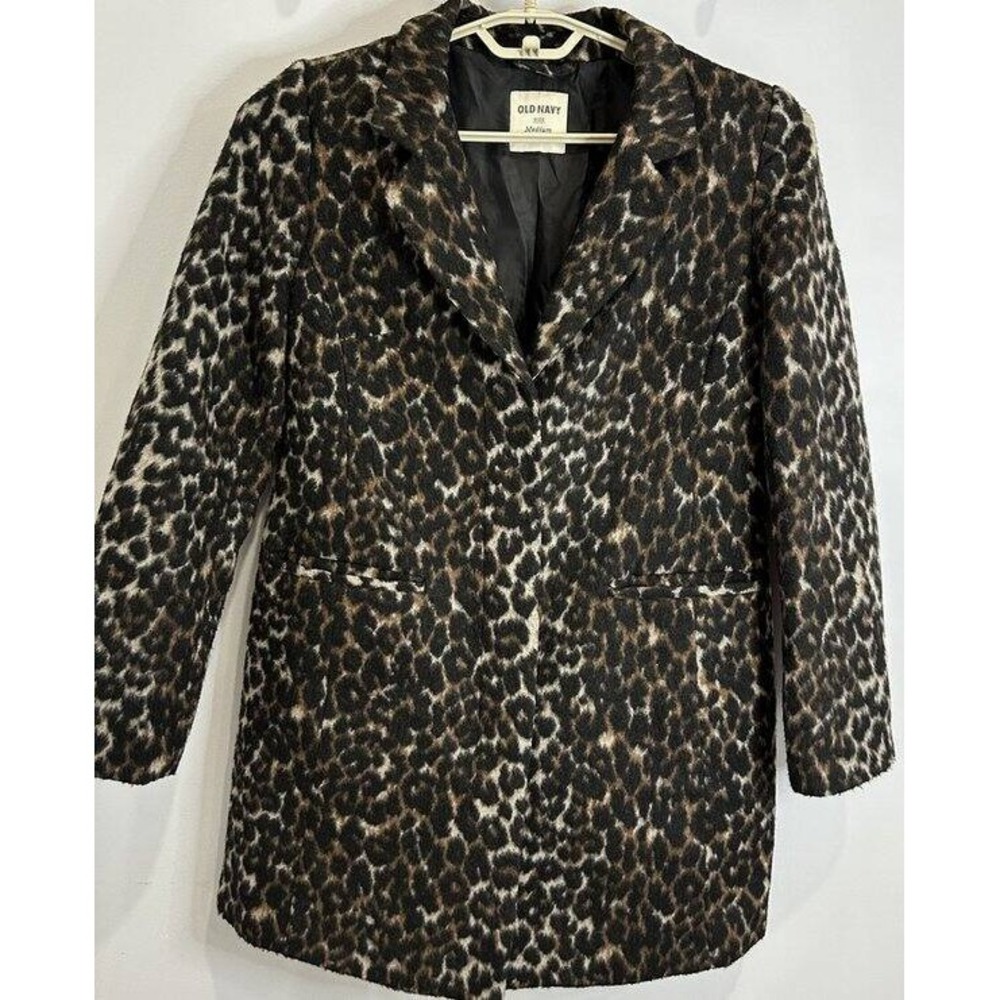 Old Navy Brown Black Animal Print Mid Length Wool Blend Jacket Womens M